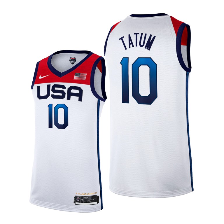 Men's USA Basketball #10 Jayson Tatum 2021 White Tokyo Olympics Stitched Home Jersey Men's USA Basketball #10 Jayson Tatum 2021 White Tokyo Olympics Stitched Home Jersey
